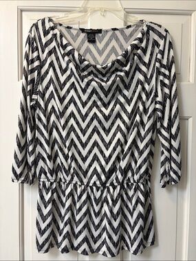 Robert Louis Black and White Chevron Peplum Top
